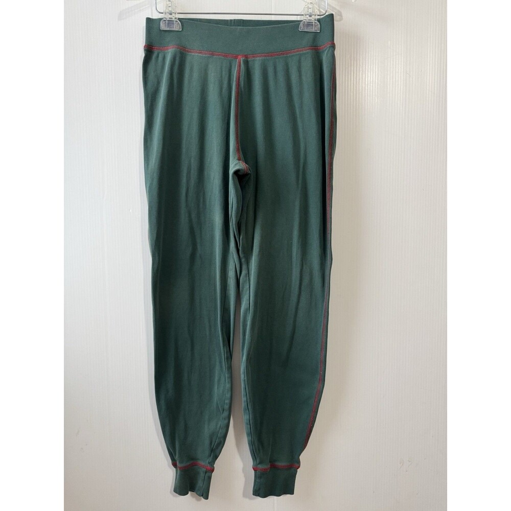Pact Forest Green Long Pajama Pants with Red Stitching